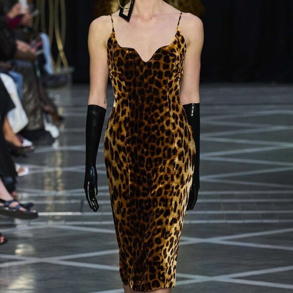 New Halpern Animal Print Silk Blend Sheath Spring '23 Runway Dress 42 FR/10 US - Picture 2 of 8